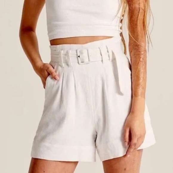Abercrombie & Fitch High Rise Linen Blend Shorts Sz M Light Sage Green Pistachio - Picture 3 of 11